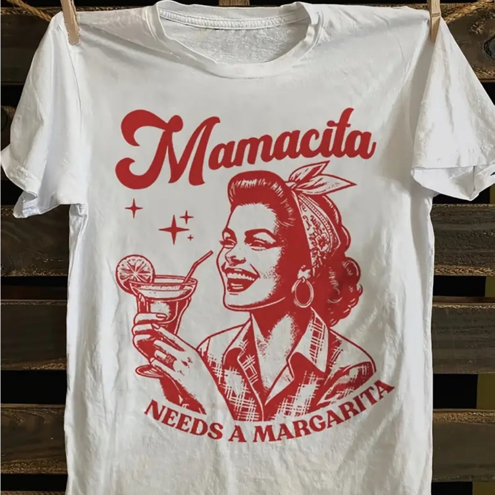 White T-Shirt with Red Graphic Print